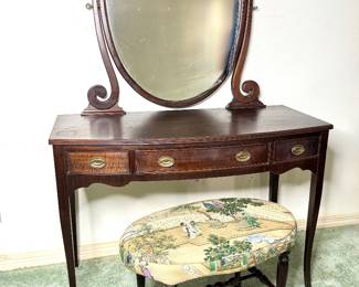 Vintage Solid Wood Bow Front Vanity w/ Chair by West Michigan Furniture Company 