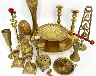 Unique Brass Lot of Bells, Bowls, Vases, and More 