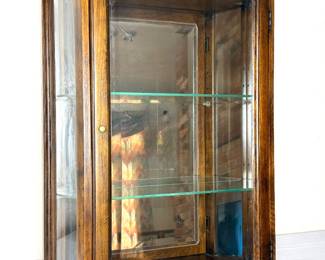 Vintage Wall Hanging Wood Curio Cabinet with Mirror 