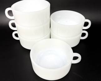 Set of 6 Vintage Glasbake Milk Glass Soup Bowls 