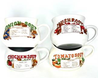 Set of 4 Vintage Soup Recipe Mugs 