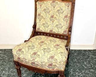 Antique Hand Carved Eastlake Parlor Chair on Casters 