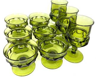 Vintage Indiana Green Glass Thumbprint Glasses 