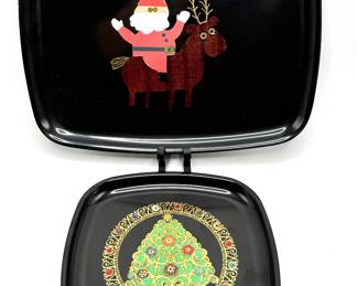 Vintage Couroc Santa and Tree Christmas Serving Traya 