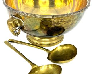 Brass Elephant Salad Bowl and Tong Set with Foodsafe Insert 