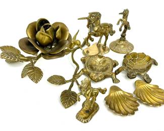 Unique Brass Lot - Rose & Hummingbird, Unicorns, Turtle, Frog, Shells 