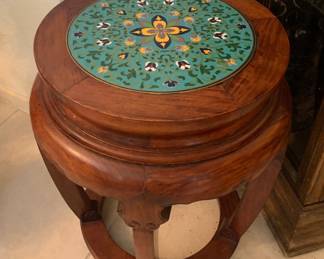 Vintage Chinese Rosewood Foot Stool with Tile Insert