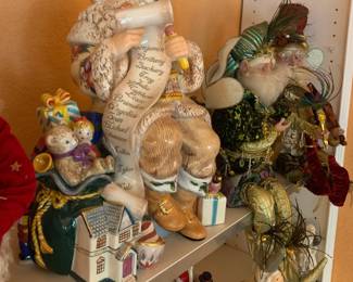Waterford Georgian Majolica Santa Cookie Jar and Mark Roberts Christmas Fairies