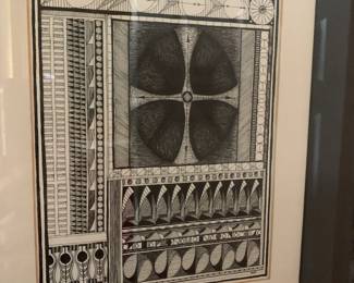 Original Pen and Ink Framed Art Signed M.M.