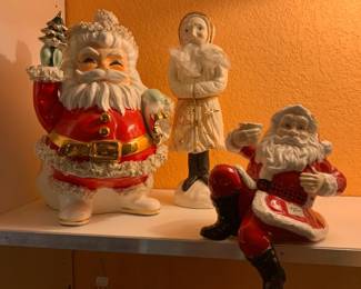 Vintage Spaghetti Ceramic Santa and Hand Painted Shelf Santa