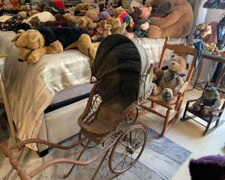 Antique Children's Pram, Rocking Chairs, High Chairs, and Stools