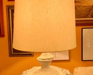 1950s Large Ornate Table Lamp with Original Lamp Shade