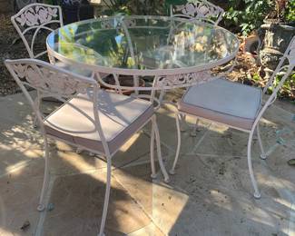 O.W. Lee "Normandy Rose" Wrought Iron Table and Four Chairs