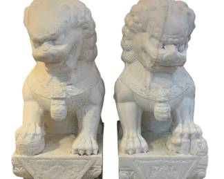 Late 19th Century White Marble Foo Dogs 20 " Tall