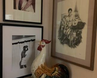 Giant Ceramic Rooster Part of a Huge Collection of Roosters and Black and White Male Art