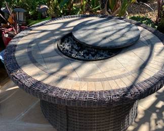 Wicker and Stone Propane Fire Pit