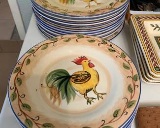 Boulevard Hand Painted Table Tops Limited Rooster Plates and Bowls
