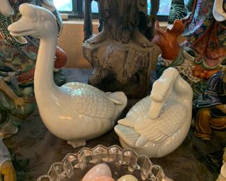 Antique Japanese Kutani Porcelain Geese in Blanc De Chine