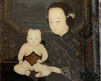Qing Dynasty Reverse Style Painting of Mother and Child