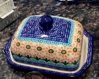 Handpainted butter or cheese dish