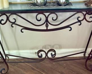 Wrought Iron Glass Top Console Sofa Table 