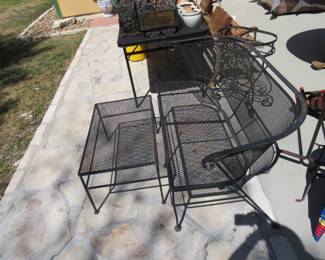 Vintage Metal Bench and Table
