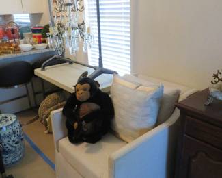 Beautiful Pair of Linen Upholstered Swivel Chairs