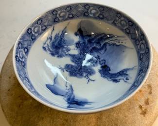 #99 "A Chinese Bowl with Blue and White Images of Trees and Mountains from the Qing Dynasty - 150 Years Old" $125.00