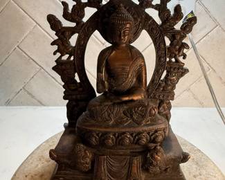 	#104	"A Nepalese Copper and Bronze Statue of a Seated Buddha with Mythical Animal Designs - 125 Years Old [10.25 inches tall]"	 $175.00 				