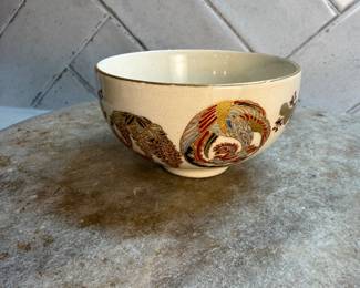 #132 "A Japanese Tea Bowl from Satsuma with Colorful Images of Mythical Beasts - Signed by the Artist - from the Meiji Period - 140 Years Old" $125.00