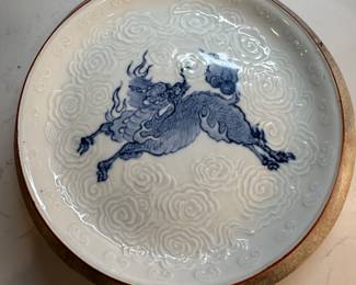 #77 "A Japanese Dish from Arita with an Image $125 of a Mythical Beast in Cobalt Blue from the Meiji Period - 125 Years Old" $125.00