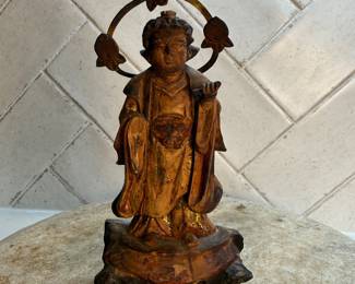 	#98	"A Japanese Wooden Statue of a Buddhist Acolyte with Copper Halo and Traces of Paint and Gilt from the Early Edo Period – 400 Years Old [5.3 inches tall]"	 $100.00 				