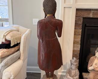 #31 Shan-Style Standing Buddha Burma Early 1800s Red Lacquer & Gilt 50"H $275.00