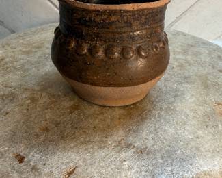 #81 "A Small Chinese Pottery Jar with Light Chocolate Brown Glaze and Raised Dotted Design from the Song Dynasty - 1000 Years Old" $125.00