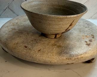 #125 "A Japanese Pottery Tea Bowl in Tan Glaze with an Image of a Flower Blossom from the Meiji Period - 125 Years Old" $95.00