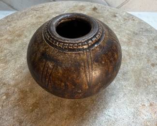 #76 "A Small Khmer Lime Pot in Chocolate Brown Glaze from the Angkor Period of Cambodia – 900 Years Old" $165.00
