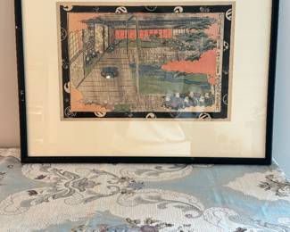#140 "A Japanese Woodblock Print Painting of a Kabuki Play by Master Artist Utagawa Kuninao from the Edo Period - 175 Years Old" $150.00