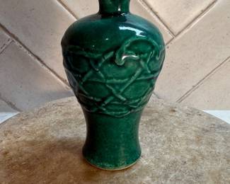 #127 "A Medium-Sized Chinese Vase in Bright Green Glaze with a Cord Pattern in Relief from the Kangxi Period of the Qing Dynasty - 350 Years Old" $195.00