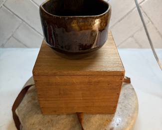 #88 "A Japanese Tea Bowl in Blended Tobacco Glaze in the Original Box - Signed by the Artist - from the Meiji Period - 125 Years Old" $125.00