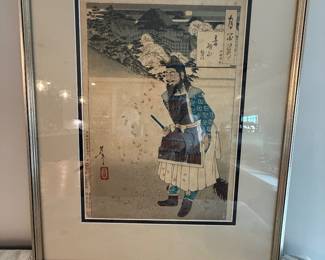 #143 "A Japanese Woodblock Print Painting of a Famous Warrior by Master Artist Yoshitoshi Tsukioka entitled “Mount Otawa Moon” from the Meiji Period - 140 Years Old" $150.00