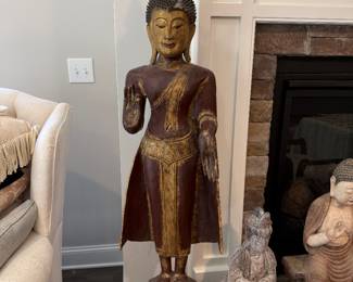 #31 Shan-Style Standing Buddha Burma Early 1800s Red Lacquer & Gilt 50"H $275.00