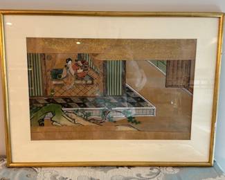 #139 "A Japanese Watercolor Painting of a Samurai and a Lady by an Unknown Artist from the Edo Period - 175 Years Old" $225.00