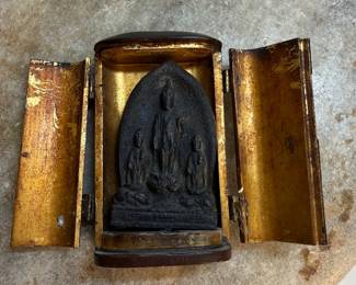 	#117	"A Japanese Portable Travel Shrine Featuring a Bronze Buddha with Attendants from the Edo Period - 200 Years Old [3.13 inches tall]"	 $75.00 				