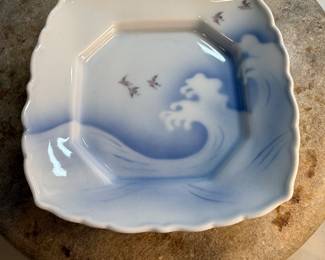 #80 "A Japanese Porcelain Dish from Arita with Images of Birds Flying Above an Ocean Wave - Stamped by the Artist - from the Meiji Period - 135 Years Old" $125.00