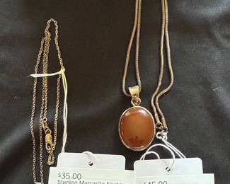 Sterling Marcasite Necklace, Sterling Stone Necklace