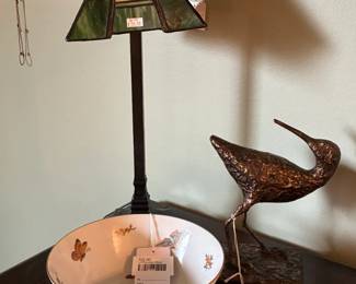 LJ Porcelain Bowl, Bronze Bird Figure
