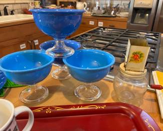 Four Blue Glass Dessert Bowl