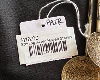 Sterling Aztec Mayan Straws