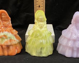 (3) VTG. BOYDS ART SLAG GLASS LOUISE SOUTHERN BELL DOLL FIGURINES