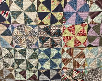 VINTAGE HAND STITCHED PINWHEEL PATTERN QUILT 68x74